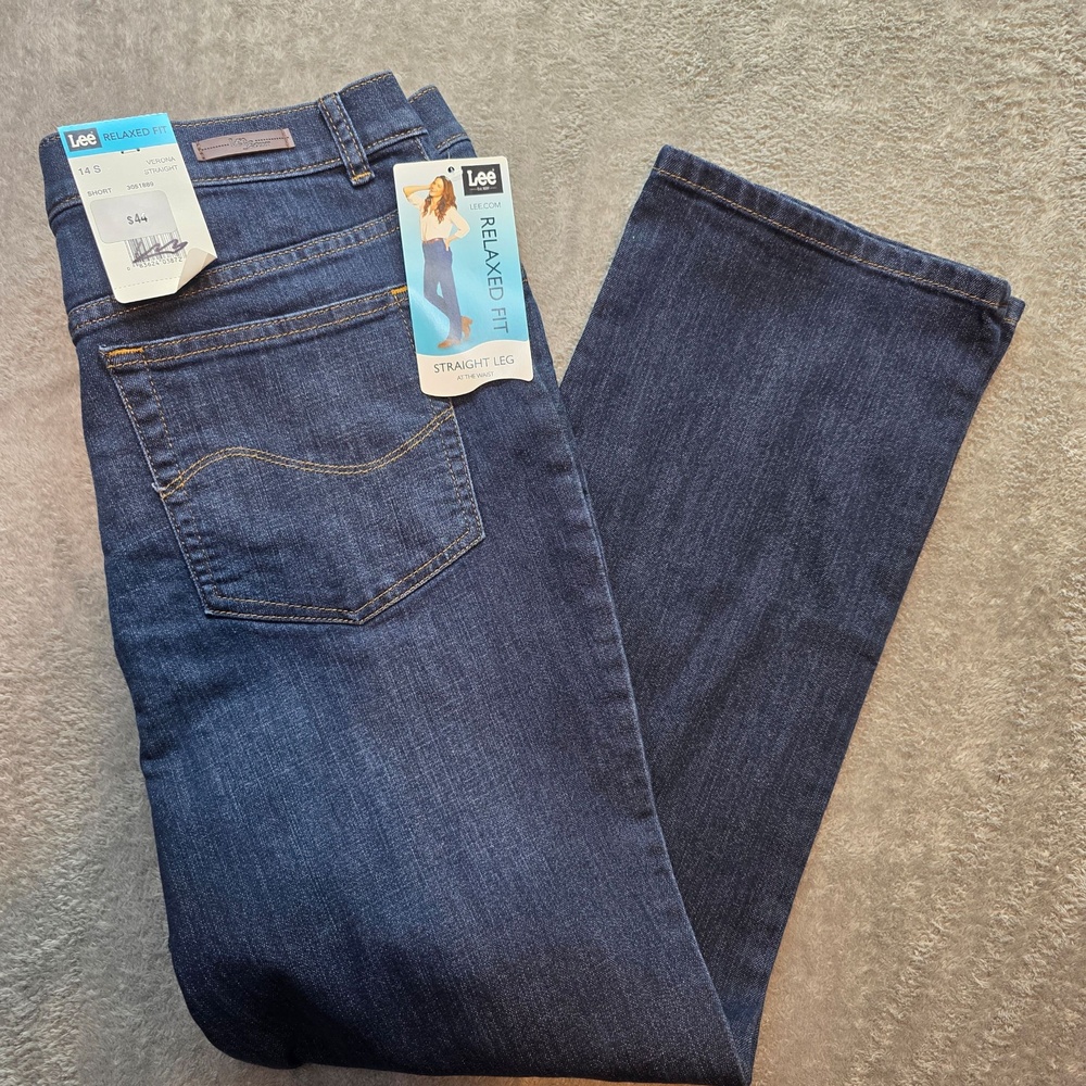 Lee Relaxed Fit Straight Jeans Womens 14 Short Medium Wash Stretch Denim